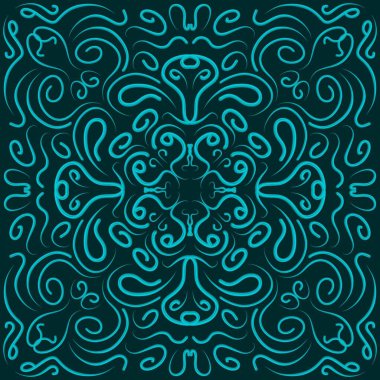 Cyan Doodle Çiçek Deseni