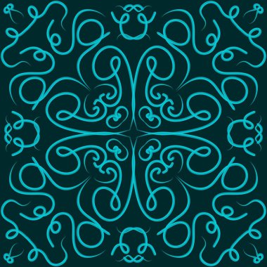 Cyan Doodle Çiçek Deseni