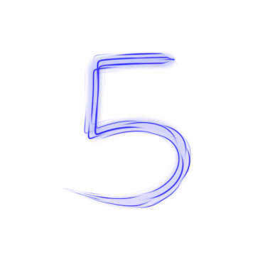 Mavi Neon Numara 5, şeffaf arkaplanda izole edildi