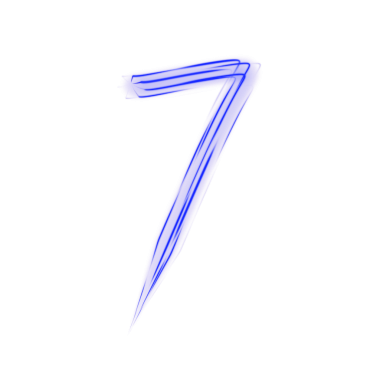 Mavi Neon Numara 7, şeffaf arkaplanda izole edildi