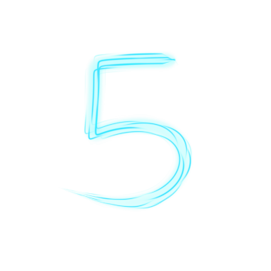 Şeffaf arkaplanda Cyan Neon No. 5 izole edildi