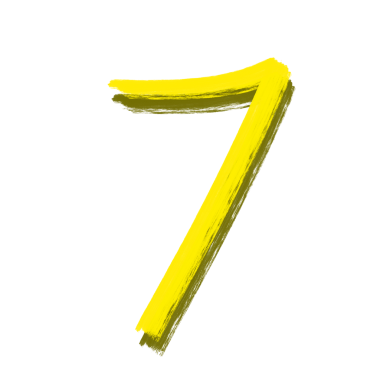 El çizimi sarı boya kalemi. Saydam arkaplanda 7 numara izole edilmiş.
