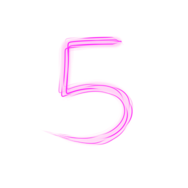 Pembe Neon Numara 5, şeffaf arkaplanda izole edildi