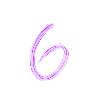 Mor Neon Numara 6, şeffaf arkaplanda izole edildi