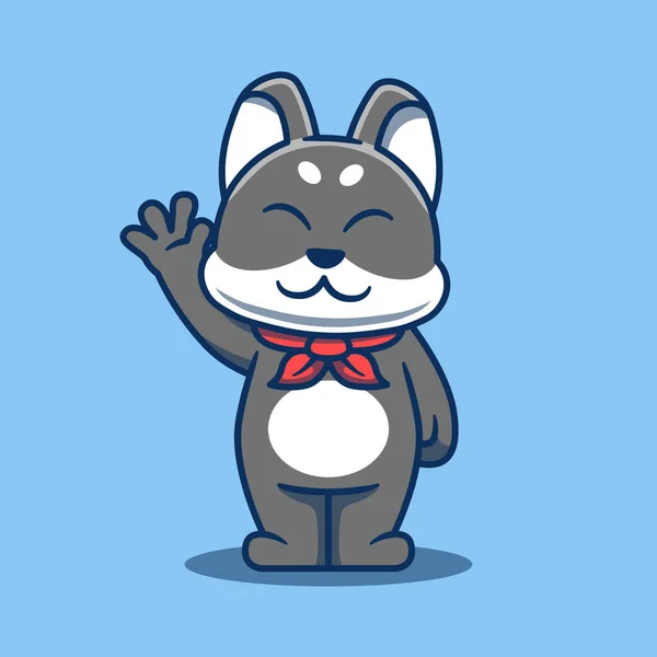 Cute Gray Dog Mascot Waving Vector Illustration Dog Mascot — Stock Vector