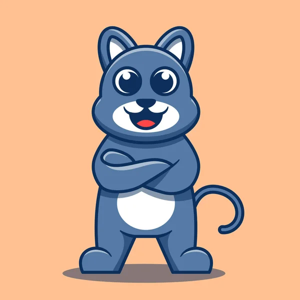 Cute Cat Mascot Vector Illustration Flat Cartoon Style — Vetor de Stock