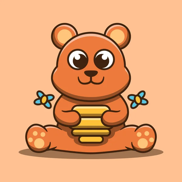 Cute Bear Mascot Hugging Honey Vector Illustration Flat Cartoon Style — Stock Vector