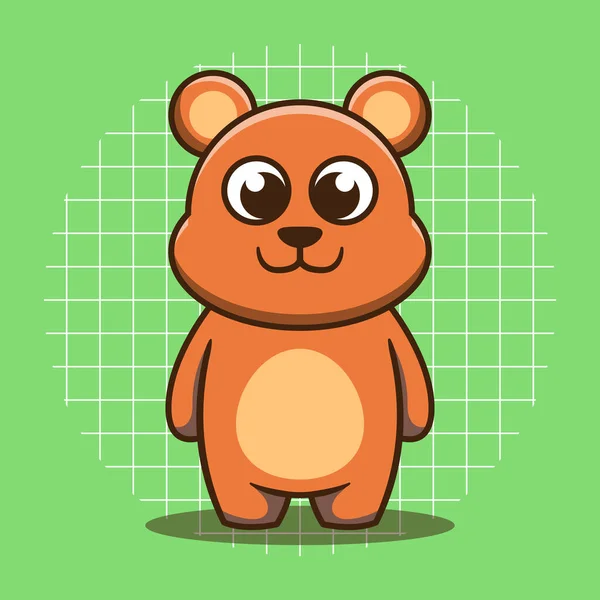 Mascote Urso Bonito Com Grande Cabeça Vetor Desenho Animado Ilustração —  Vetores de Stock