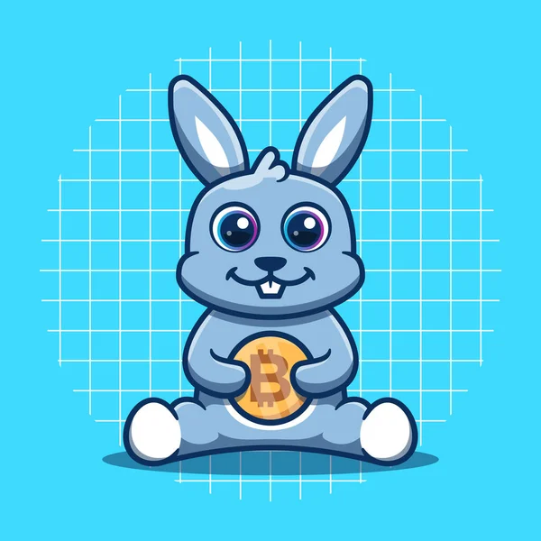 Conejo Mascota Celebración Bitcoin Ilustración Vector Dibujos Animados — Vector de stock