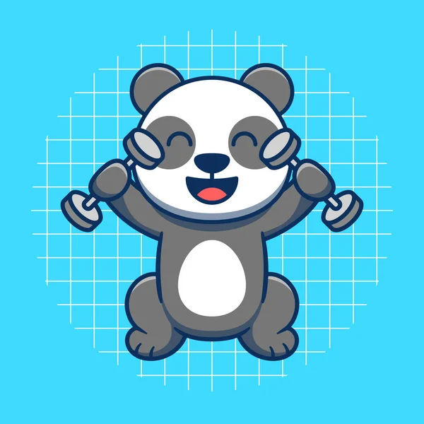 Bonito Panda Levantamento Pesos Vetor Ilustração — Vetor de Stock