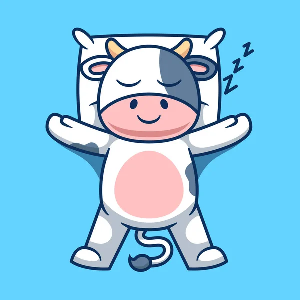Bonito Personagem Vaca Dormindo Desenho Animado Ilustração Vetorial —  Vetores de Stock