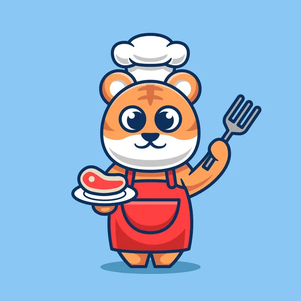 Koki Sapi Lucu Dengan Kue Tangan Gambar Vektor Kartun Vektor Stok oleh