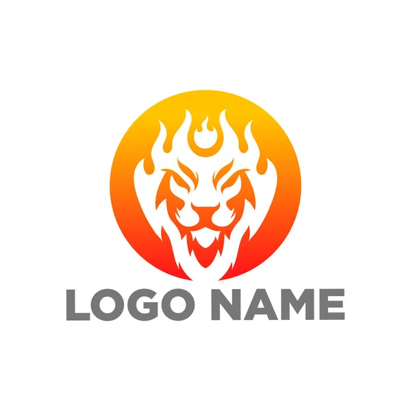 Conceito Logotipo Ícone Combinação Leão Fogo — Vetor de Stock