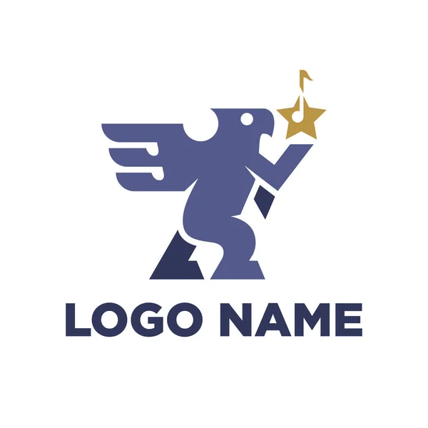 Logotipo Pássaro Com Ícone Música Mão — Vetor de Stock