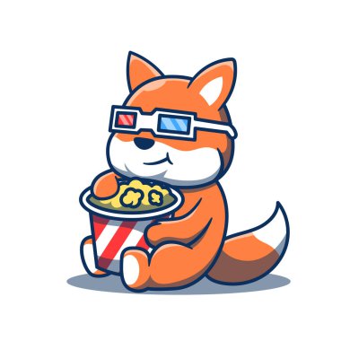 Patlamış mısır yiyen şirin tilki maskotu.