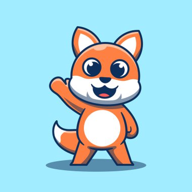 Şirin tilki maskotu el sallayan vektör çizimi