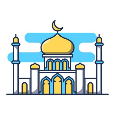 Vector illustration of a modern flat muslim mosque. Fasting month mosque.