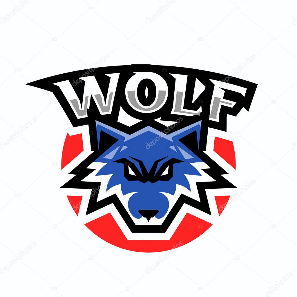 Blue wolf logo mascot isolated on white background. Esport logo design.