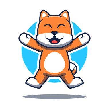Cute shiba inu dog jumping mascot design cartoon character. Logo mascot.