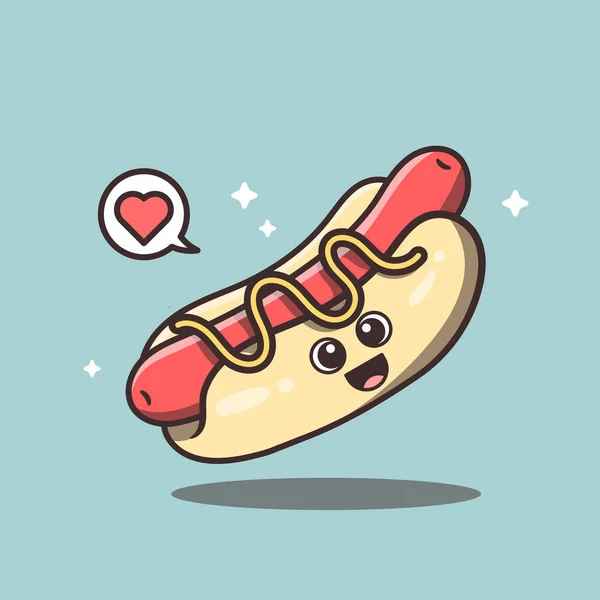 Χαριτωμένο Hot Dog Food Διάνυσμα Κινούμενα Σχέδια Εικονογράφηση — Διανυσματικό Αρχείο