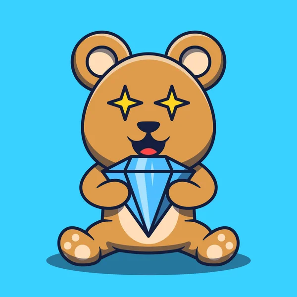 Personagem Bonito Urso Segurando Diamante Cartoon Vector Ilustração — Vetor de Stock