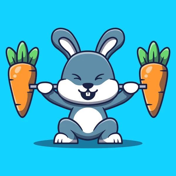 Cute Baby Bunny Lifting Weights Carrot Cartoon Vector Illustration — Stock Vector