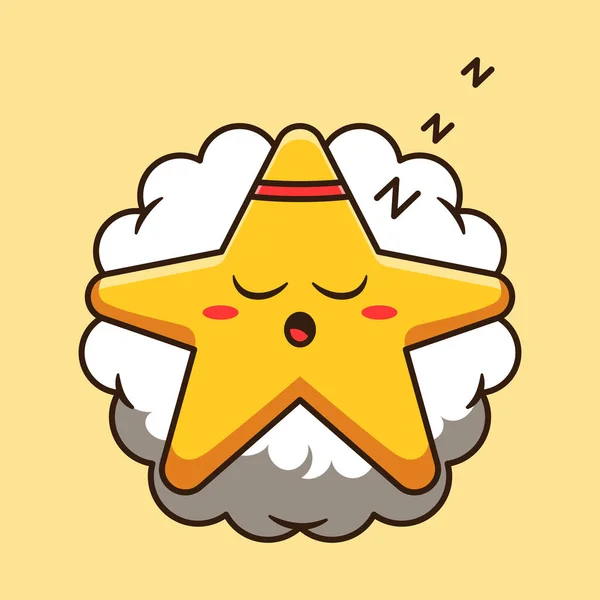 Cute Star Character Sleeping Cloud Cartoon Vector Illustration — Stock Vector