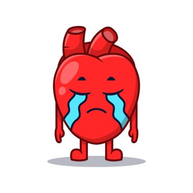 Ağlayan Kalp Karakteri Çizgi film Vektör İllüstrasyonu