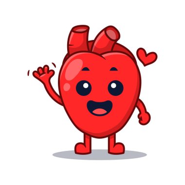 Kalp Karakteri Dalgalanan Çizgi film Vektör İllüstrasyonu