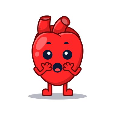 Şaşırmış Kalp Karakteri Çizgi film Vektör İllüstrasyonu