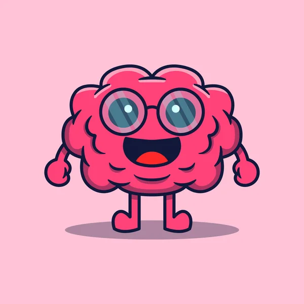 Vector Lindo Personaje Dibujos Animados Cerebro Humano Inteligente Con Gafas — Vector de stock