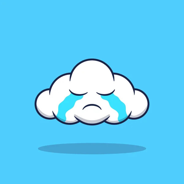 Vector Cartoon Illustration Cute White Cloud Crying — Stock Vector