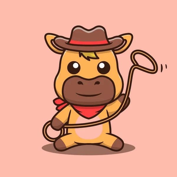 Mignon Cheval Cow Boy Mascotte Personnage Dessin Animé — Image vectorielle