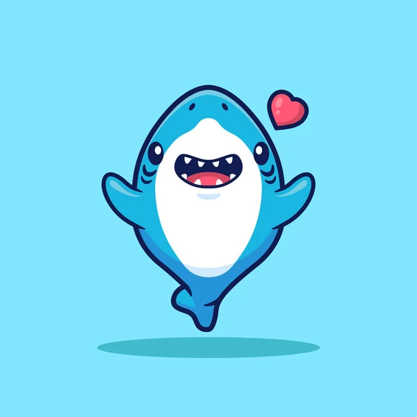 Bonito Tubarão Mascote Cartoon Vetor Ilustração — Vetor de Stock