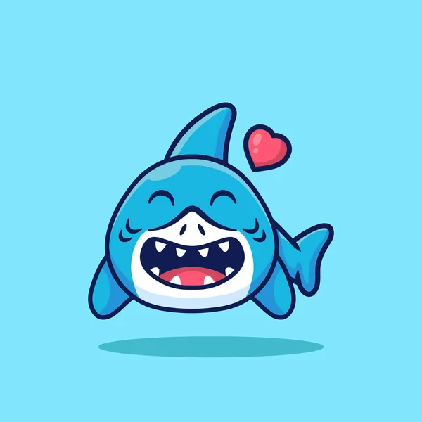 Bonito Tubarão Mascote Cartoon Vetor Ilustração — Vetor de Stock