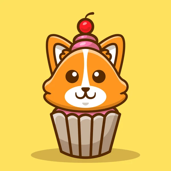 Leuke Corgi Dog Cupcake Vector Cartoon Illustratie — Stockvector
