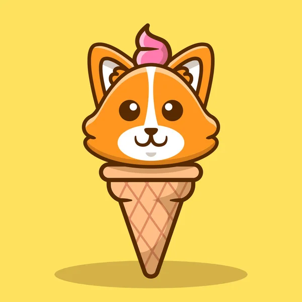 Cute Corgi Dog Ice Cream Vector Cartoon Ilustração —  Vetores de Stock