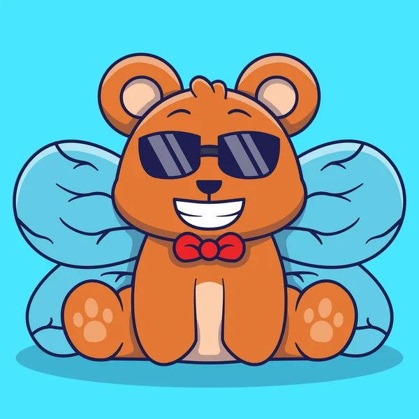 Urso Bonito Com Asas Mascote Logotipo Cartoon Ilustração — Vetor de Stock