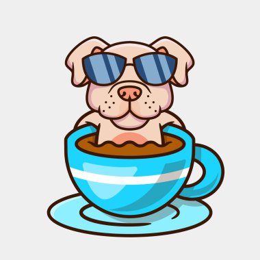 Kahve makinesindeki şirin köpek. Çizgi film çizimi.