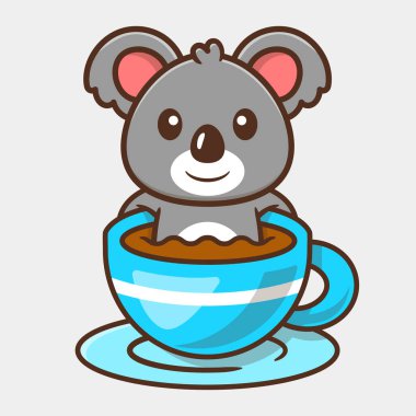 Kahve makinesindeki şirin koala. Çizgi film çizimi.