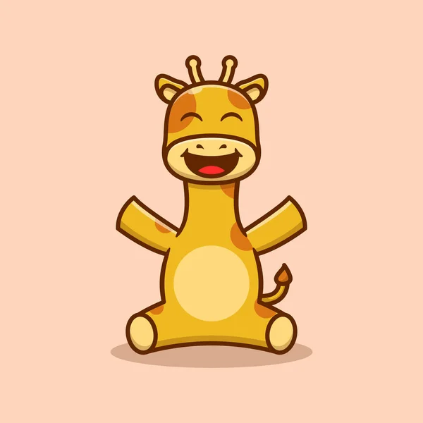Cute Giraffe Character Happy Expression Cartoon Vector Illustration — Stock Vector