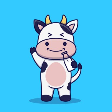 Şirin İnek Tutma Şişesi Süt Vektörü Çizgi Filmi Çizimi