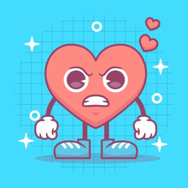 Kızgın Kalp Çizgi Film Karakteri Vektör İllüzyonu. Sevgililer günün kutlu olsun..