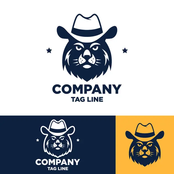Cat Cowboy Chapéu Vector Logo Design Concept Logotipo Big Cat Vetores De Stock Royalty-Free