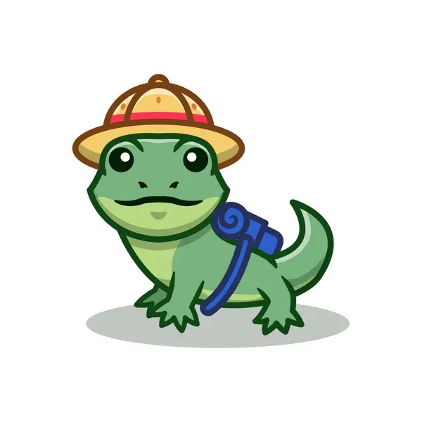 Cute Gecko Mascote Vector Ilustração Gecko Com Chapéu Mochila Isolados Ilustrações De Stock Royalty-Free