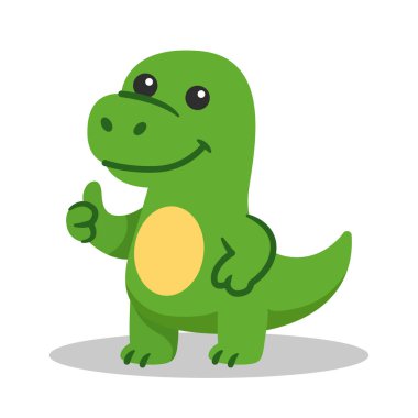 Başparmakları Yukarı Çekilen Şirin Yeşil Dinozor Vektör Çizgi Filmi Çizimi