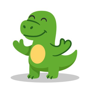 Şirin Mutlu Yeşil Dinozor Vektör Çizgi Film Çizimi