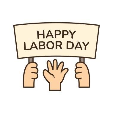 İşçi Bayramı tabelasını tutan basit ve şirin el gösterimi İşçi Bayramı için mükemmel grafikler ve afişler.