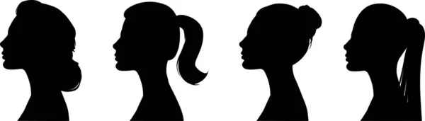 Ein Zeichen Mehrerer Weiblicher Silhouetten Profil Vektor Auf Isoliertem Hintergrund — Stockvektor