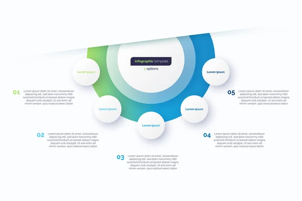 Modelo Design Infográfico Círculo Cinco Opções Ilustração Vetorial Ilustração De Bancos De Imagens